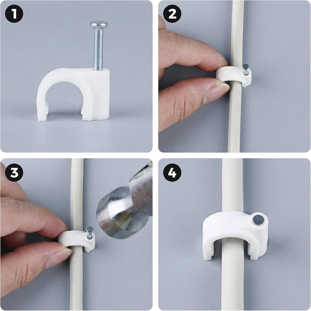 200 Pcs Cable Clips Nail in, Cord Clips Ethernet Cables, 7mm White