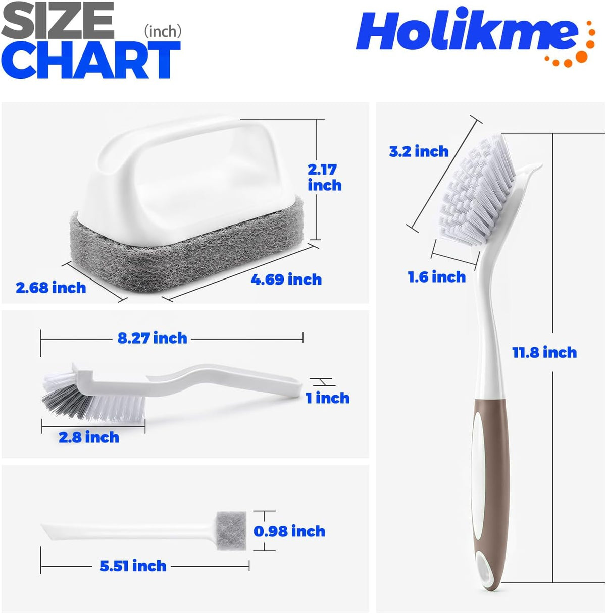 Holikme Dish Brush Cleaning Brush Set for Cleaning Groove Gap,Brown