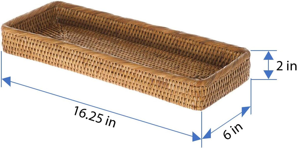 KOUBOO Rattan Vanity Tray Perfume Makeup Bathroom Organizer Honey Brown