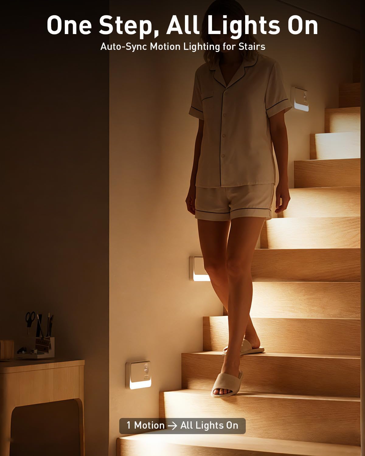 Diomart Sync LED Stair Lights Indoor, Motion Sensor Night Lights, 3Pack