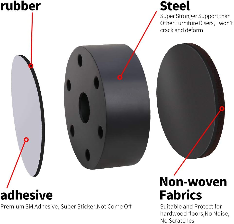 Ezprotekt 1.2 Inch Bed and Furniture Risers, Heavy Duty Round Sofa Tables Couch Chair Risers, Width 2.4"-Adds 1.2" Height, Supports 20,000 lbs, Protect Carpet & Floors from Scratches(4 Pack, Black)