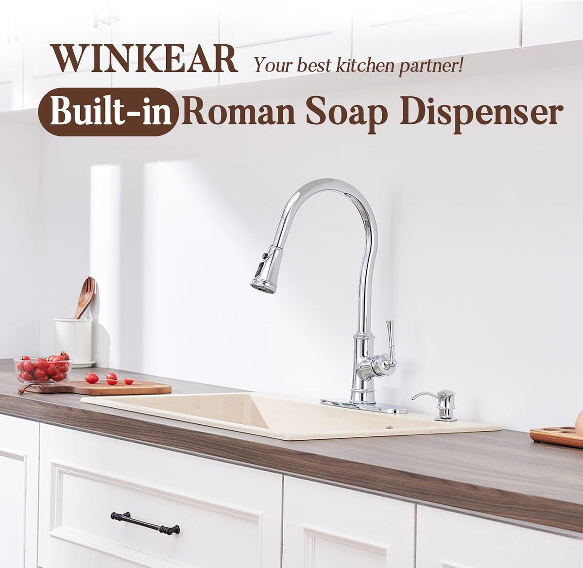 Built in Soap Dispenser for Kitchen Sink Countertop, Brass, Chrome