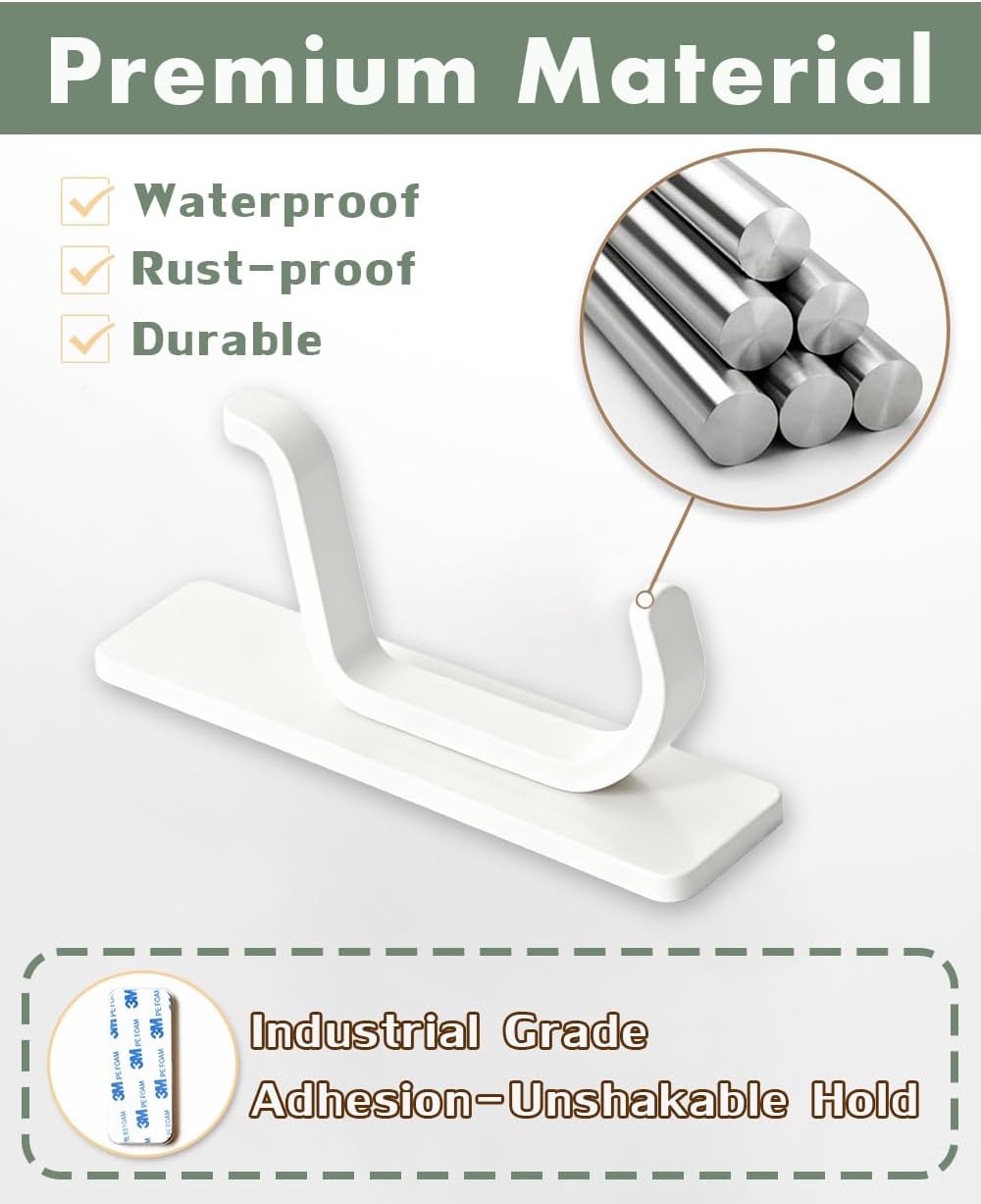 Adhesive Hooks for Walls No Damage Stick On Coat Hook Wall Mount White 6Pcs