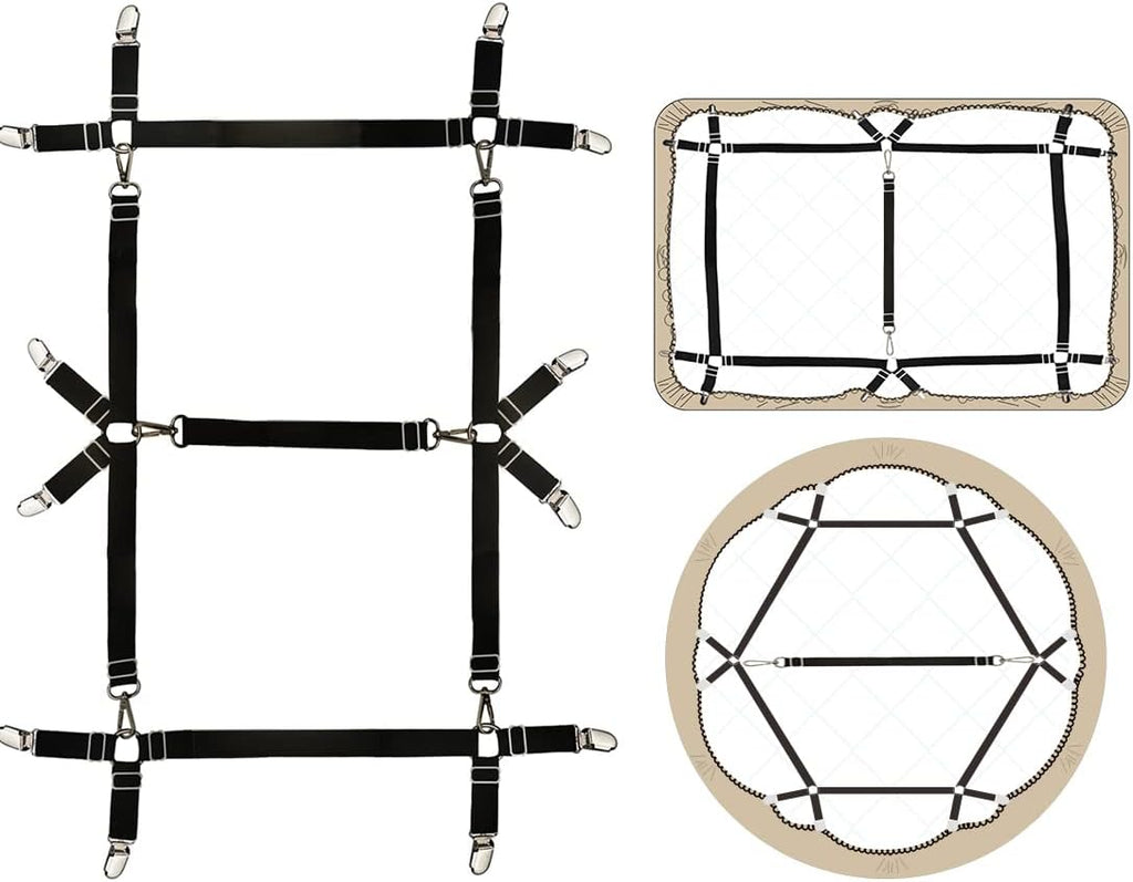 Bed Sheet Straps Nonslip Fitted Sheet Clips,Adjustable Elastic Bedding Holder Easy Install on Mattress Covers (Black)