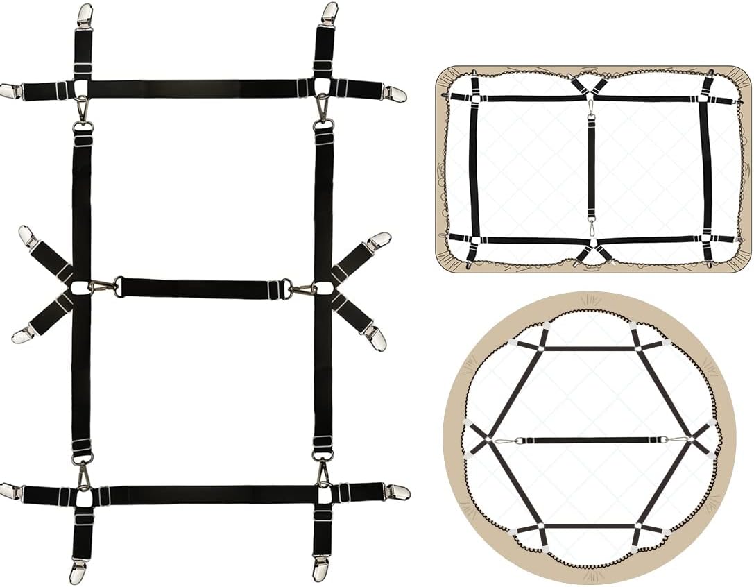 Bed Sheet Straps Nonslip Fitted Sheet Clips,Adjustable Elastic Bedding Holder Easy Install on Mattress Covers (Black)