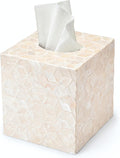 YANGQIHOME Capiz Shells Tissue Box Cover, Handmade Decorative Tissue Box Holder with Mother of Pearl, Square Facial Tissue Holder for Bathroom, Living Room, Kitchen, 5.5" x 5.5" x 5.9" (White)