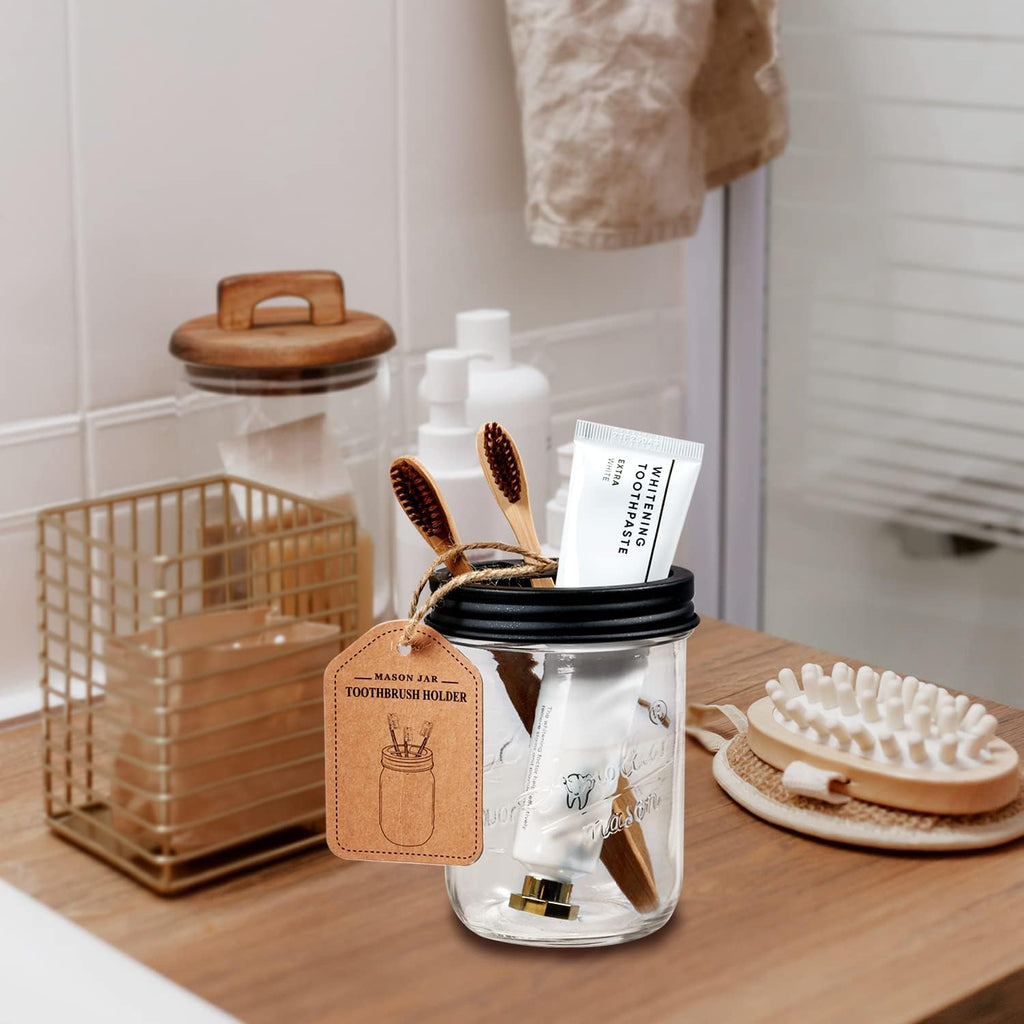 Amolliar Mason Jar Toothbrush Holder - Rustproof Stainless Steel, Black