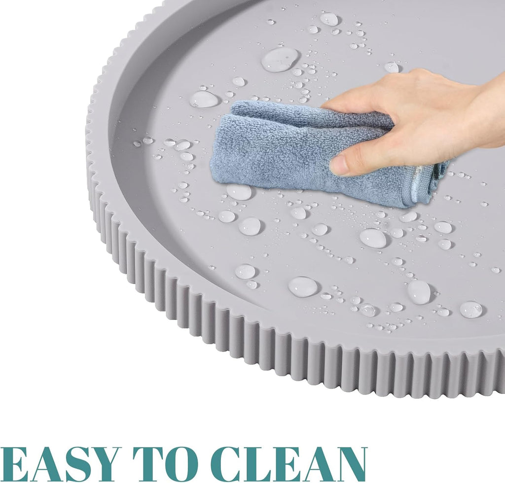 Silicone Bathroom Tray Round Perfume Tray Coffee Table Decor, 9" Light Grey