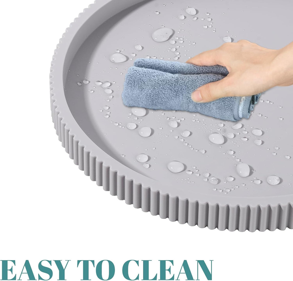 Silicone Bathroom Tray Round Perfume Tray Coffee Table Decor, 9" Light Grey