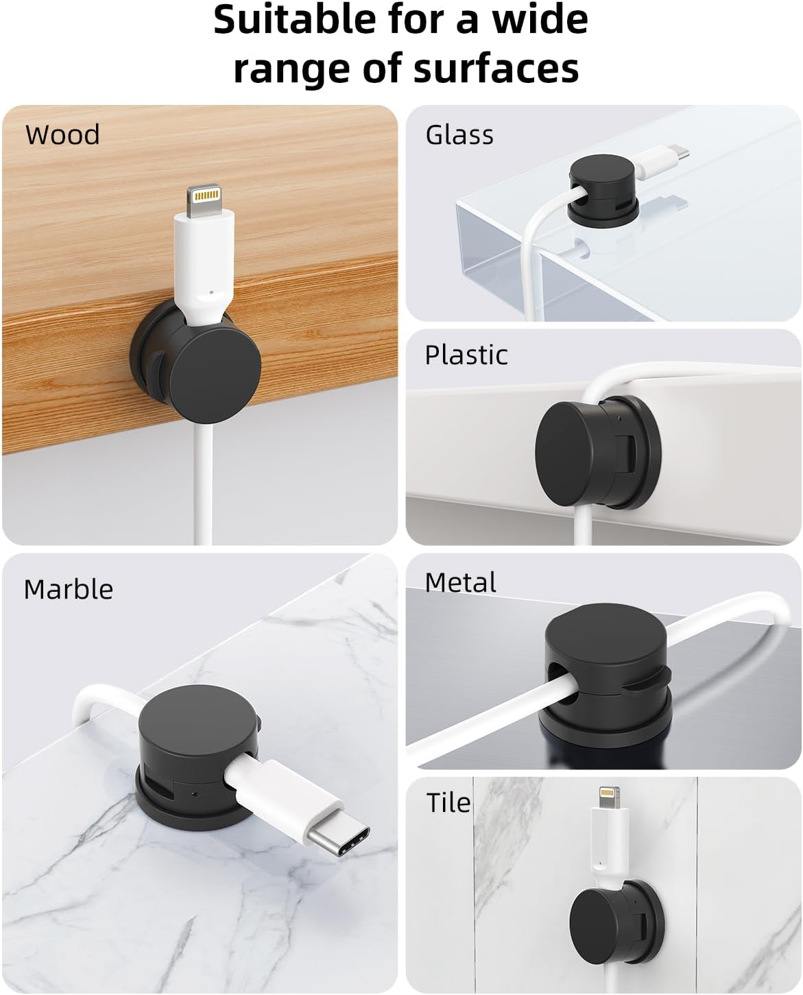 Swiveling Cord Holder, Magnetic Cable Clips Cable Organizer 6 Pack Black