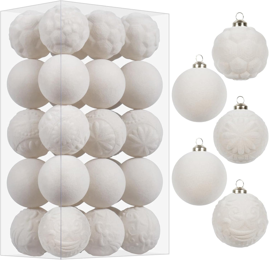 30PCS Beige Velvet Christmas Ball Ornaments for Xmas Tree Decorations