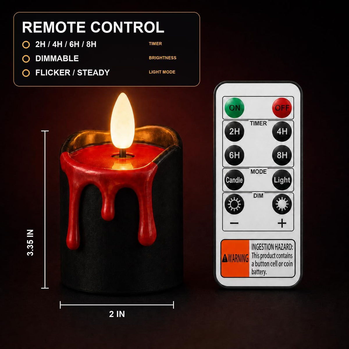 Halloween Flameless Votives Candles with Remote Timer, 2X3.35", 6 Pack