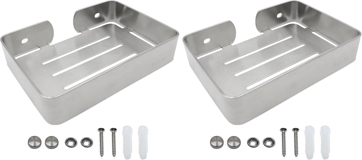 Soap Dish Stainless Steel Silver Soap Dish Holder Wall Mounted Shower Soap Holder with Screws, Sturdy Soap Dish for Bar Soap Stylish Soap Dish Holder (Medium, Silver) (Pack of 2)