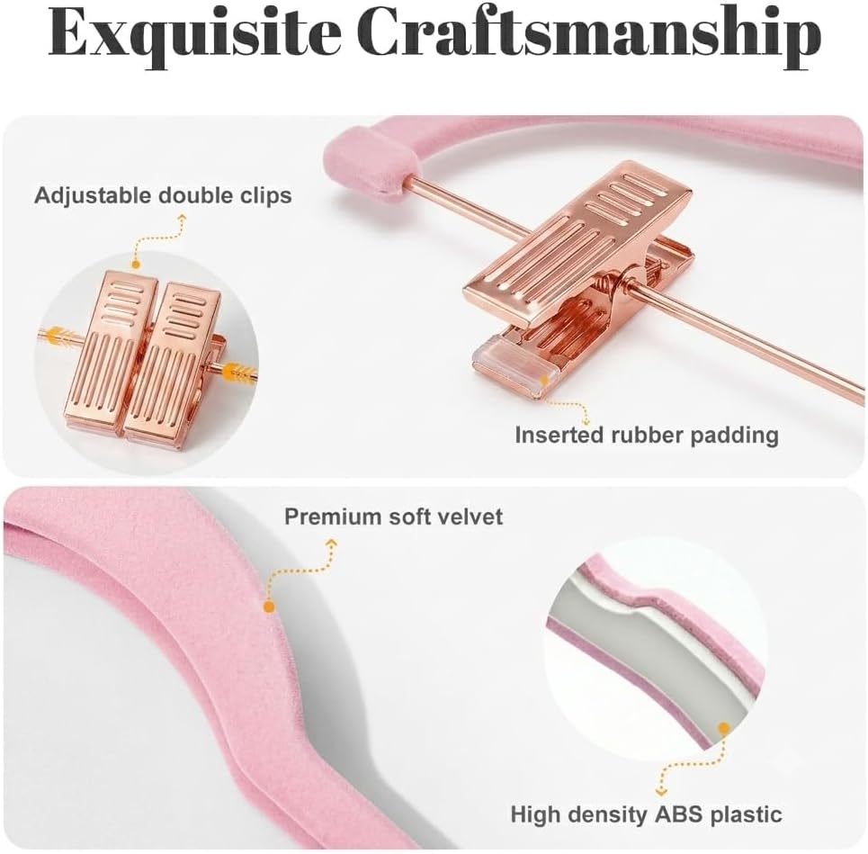 HOUSE DAY Pants Hangers with Clips 24 Pack, with Rose Gold Hook and Clips