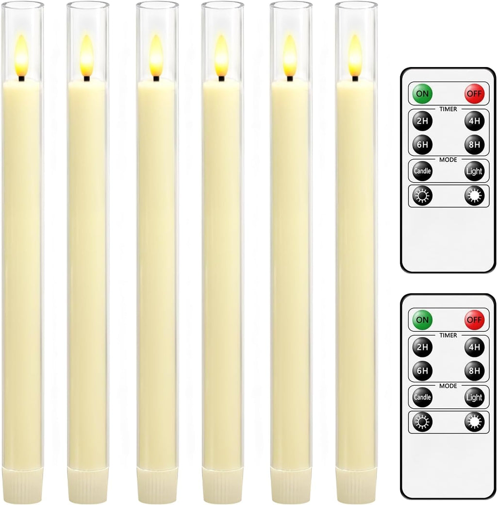Sasigeiaa Flameless Taper Candles,with Remote and Timer Flickering Flameless Candles,6 Pack Led Candles, Battery Operated Candles，Christmas,Halloween Decorations (Ivory)