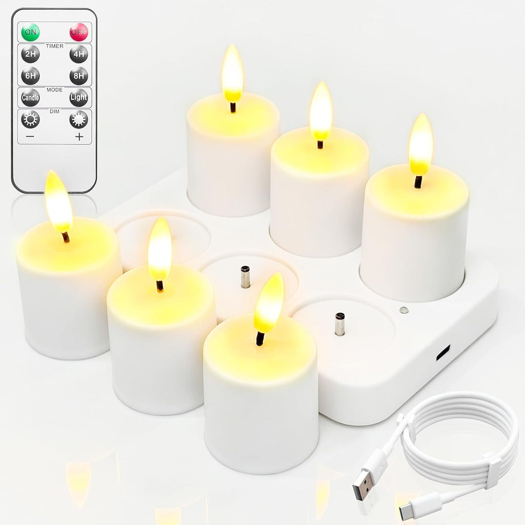 6 Pack Rechargeable Tea Lights Flameless Candles with Remote & Timer
