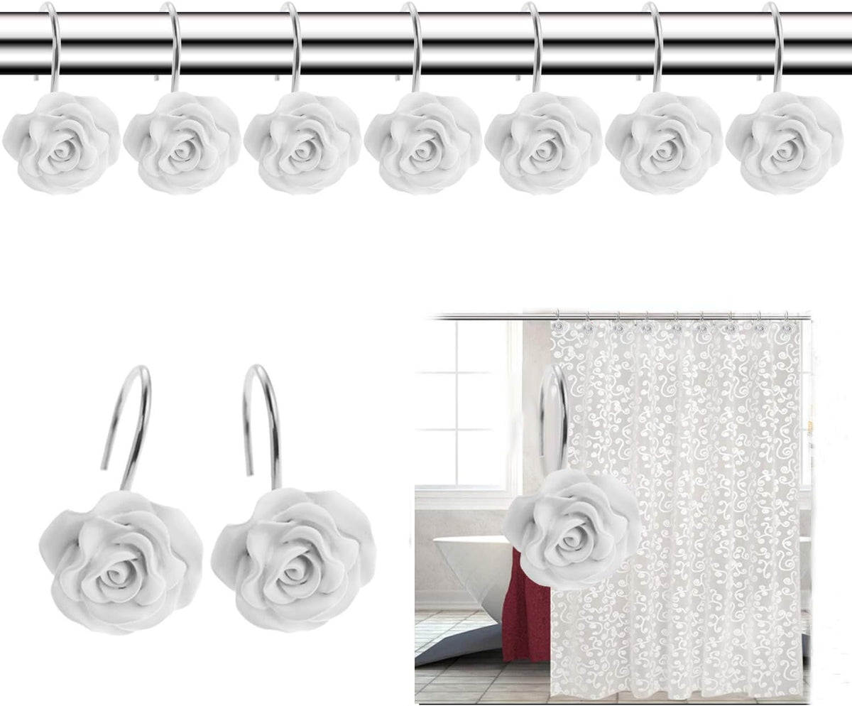 12PCS Rose Shower Curtain Hooks Anti Rust Decorative Shower Curtain Rings