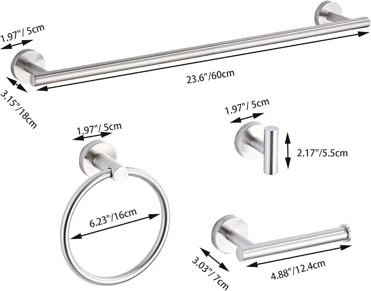 Brushed Nickel Bathroom Hardware Set 5 Piece with Towel Racks for Bathroom, SUS304 Stainless Steel Bath Towel Bar Set, 24 Inch Wall Mounted Accessories Kit…