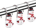 Christmas Decorative Shower Curtain Hooks 12Pcs Xmas Snowman Rust Proof Shower Curtain Hook Rings for Bathroom Living Room Decoration