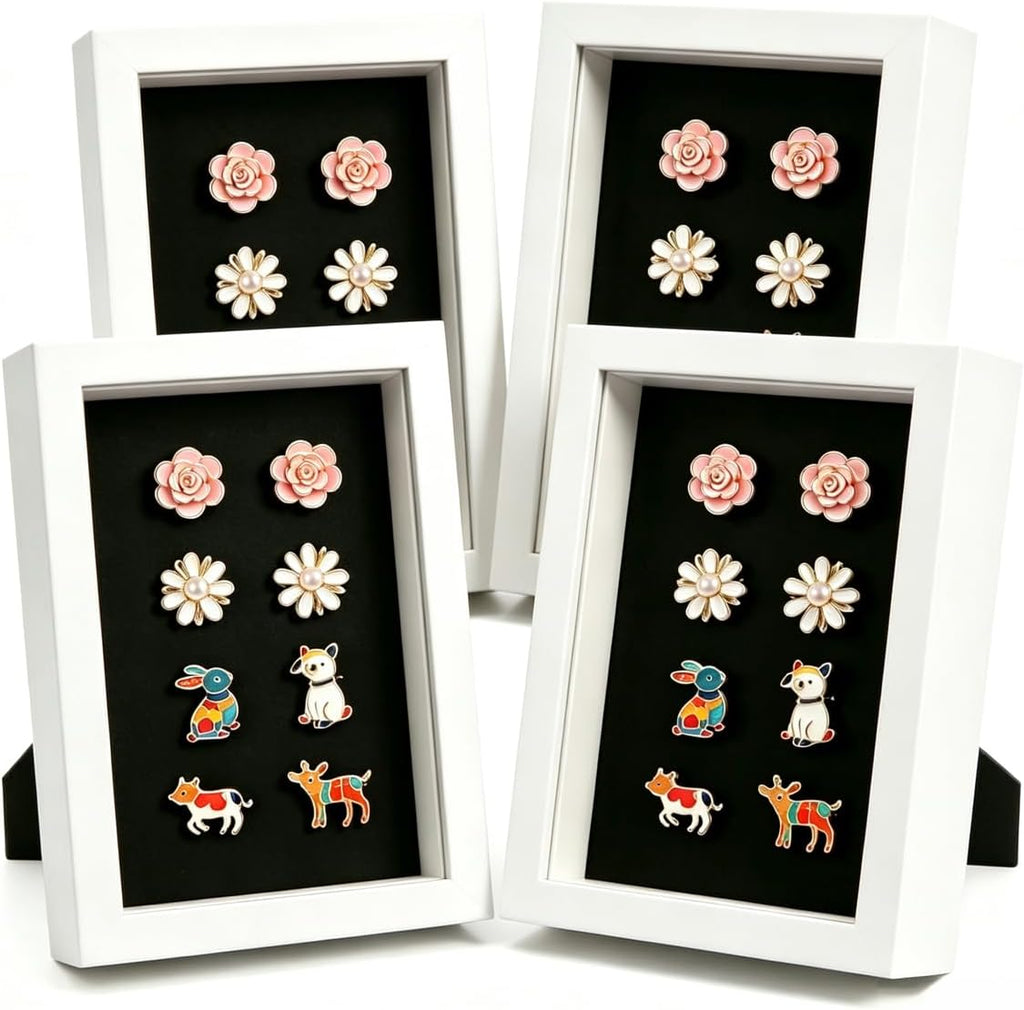 Pin Display Case, Enamel Pin Collection Display with Deep Shadow Box Picture Frame with True Glass or DIY Craft Shadowbox for Shells/Flowers, Hanging or Tabletop Display (White, 4P 4*6)