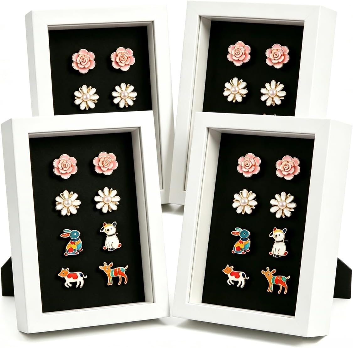 Pin Display Case, Enamel Pin Collection Display with Deep Shadow Box Picture Frame with True Glass or DIY Craft Shadowbox for Shells/Flowers, Hanging or Tabletop Display (White, 4P 4*6)