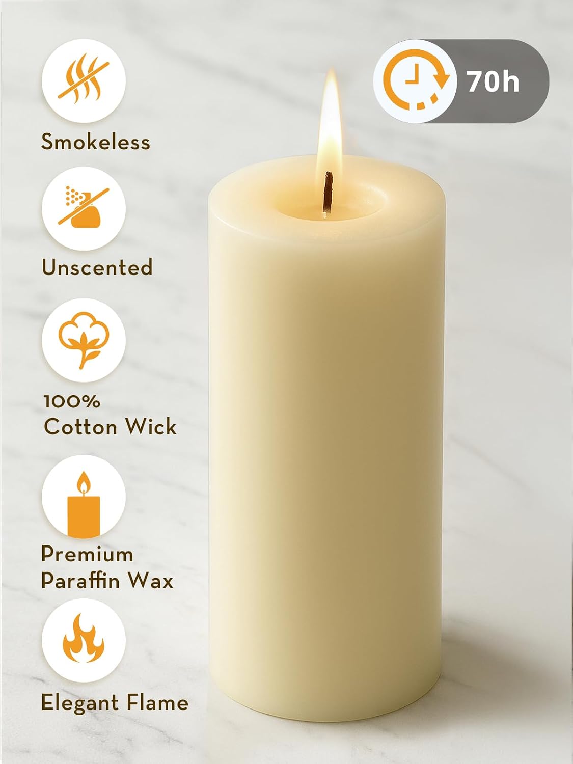 Ashlux 3x6 Inch Ivory Pillar Candles, Set of 6 Wax, 70 Hours Long Burning, Unscented and Dripless Pillar Candles Bulk for Christmas Lights, Wedding, Parties, Spas, Home Decorative
