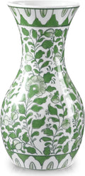 Green and White Ceramic Vase 11" Chinoiserie Flower Vase in Wide Mouth