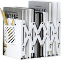 Adjustable Bookends Metal Book Ends for Heavy Book Holder Heavy Duty Bookends Nonskid Bookcase Desktop Book Organizer Binder Holder (White)