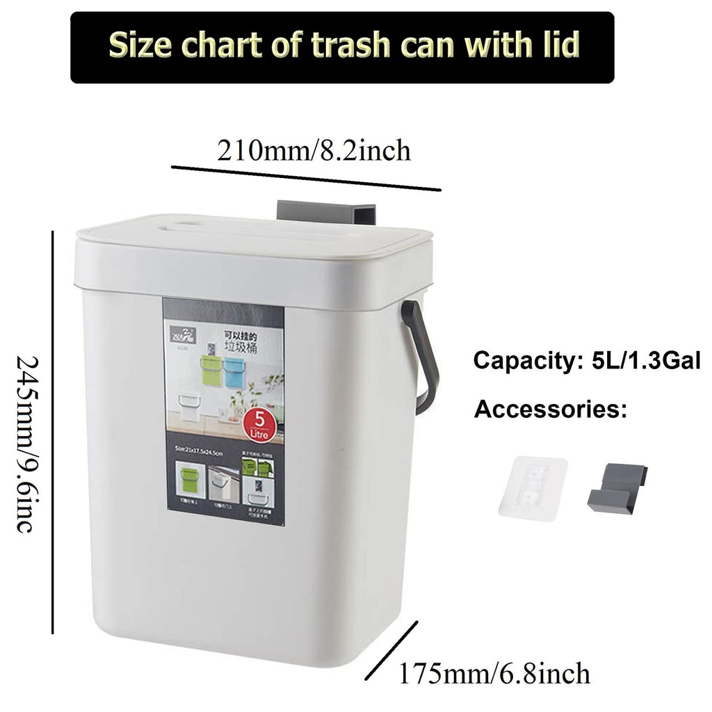 Small Trash Can with Lid Mini Kitchen Hanging Trash Can Tightly Sealed Odor Free, Small Countertop Compost Bin for Scraps from Daily Cooking, Mountable Trash Bin for Kitchen Counter, 5L/1.3 White