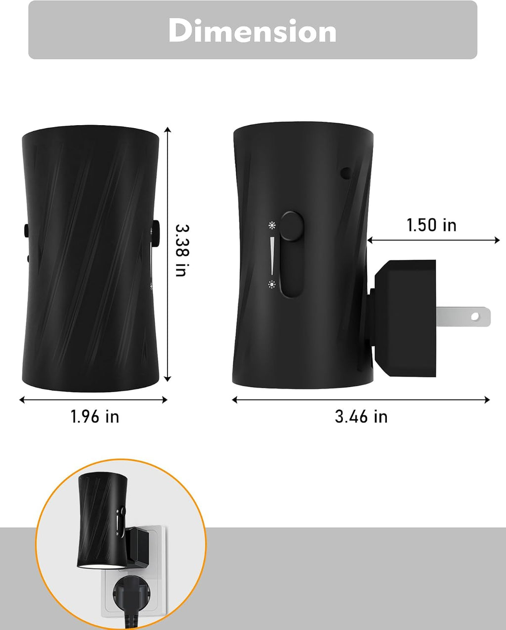 LED Plug in Night Light, Night Lights Plug into Wall with Light Sensor, 3000K/5000K Light Switch, 0-100LM Adjustable Brightness Wall Light, Dimmable Night Light for Hallway Bedroom Stairway, 2 Pack