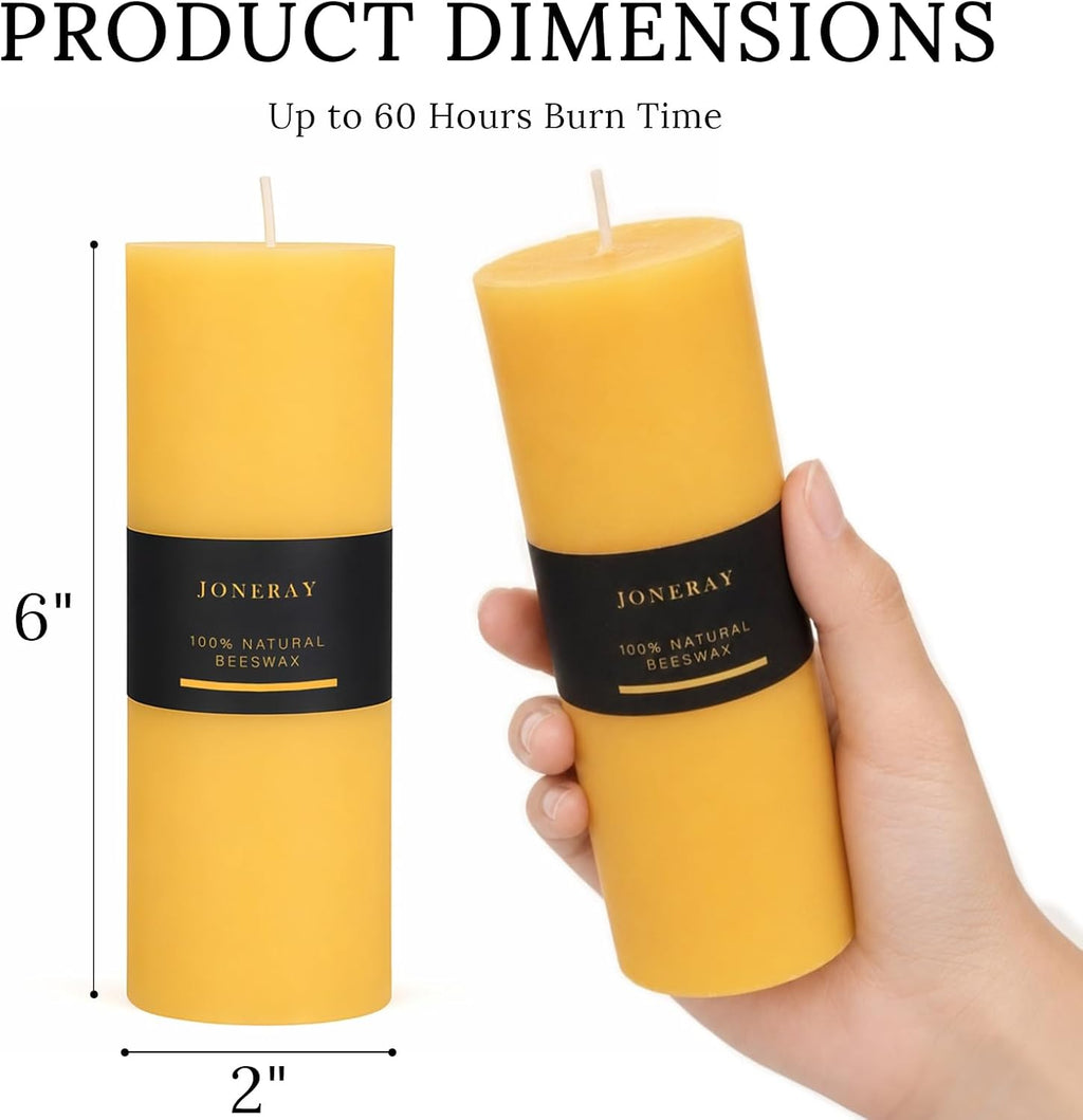 3 Pack Pure Natural Beeswax Pillar Candles 2×6 Inch