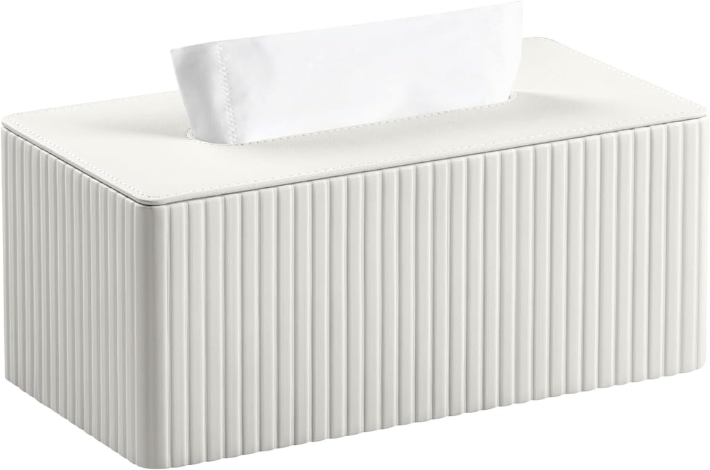 PU Leather Tissue Box Cover Rectangle (Ivory, Inner Height 3.9")