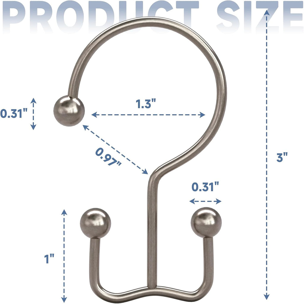 Titanker Shower Curtain Hooks Rings, Rust Resistant Metal Minimalist Simple Double Glide Shower Hooks Rings for Bathroom Shower Rods Curtains, Set of 12 Hooks - Nickel