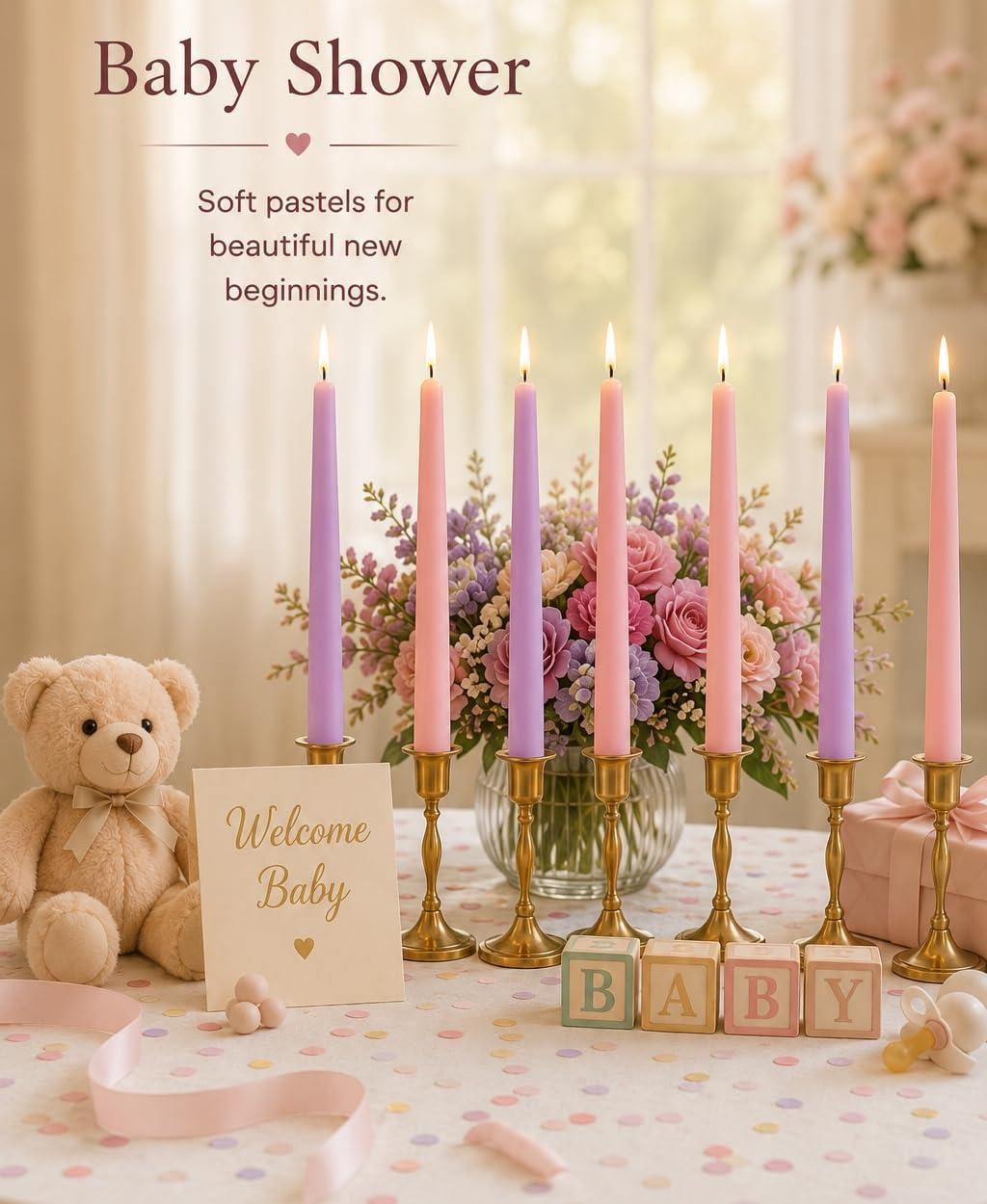 6-Pack Lavender 6-Pack Pink Taper Candles for Wedding Home Decor