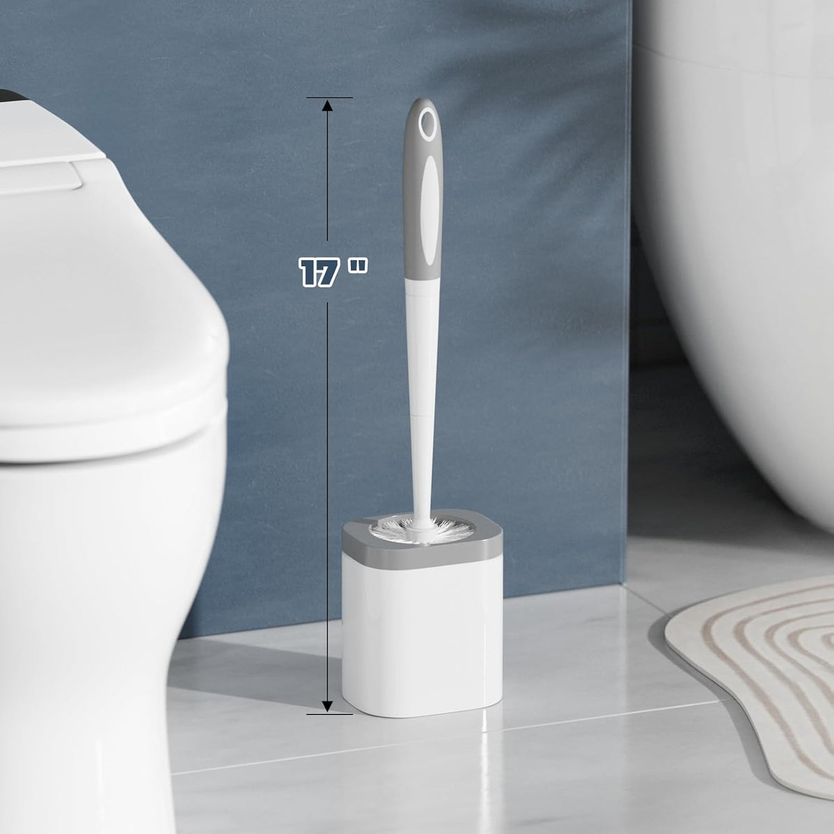 Toilet Brush and Holder Set, Space Saving, White, 1 Pack