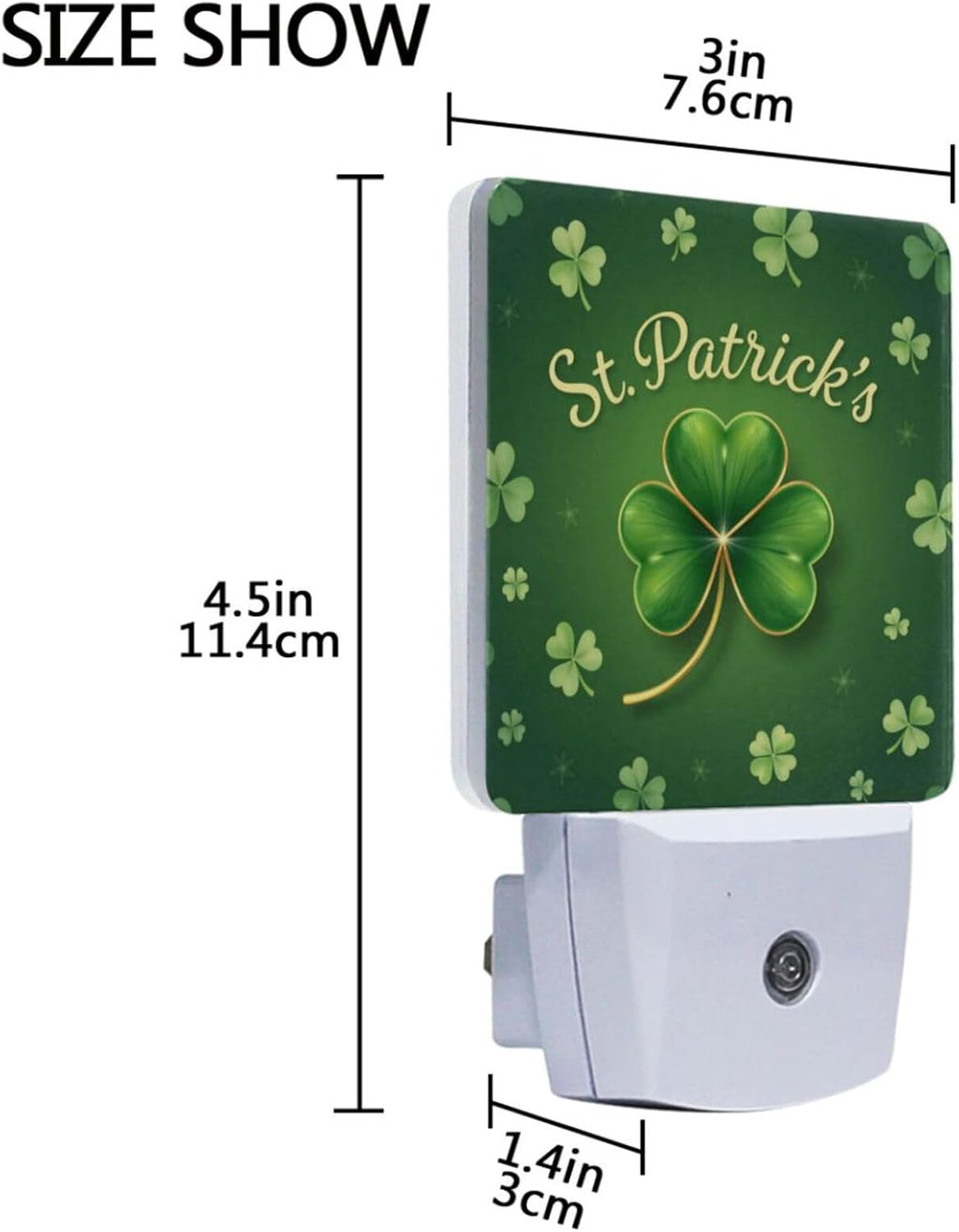 Vdsrup Sparkle Clover Shamrock Night Light Set of 2 Happy St Patrick's Day Plug-in LED Nightlights Auto Dusk-to-Dawn Sensor Lamp for Bedroom Bathroom Kitchen Hallway Stairs