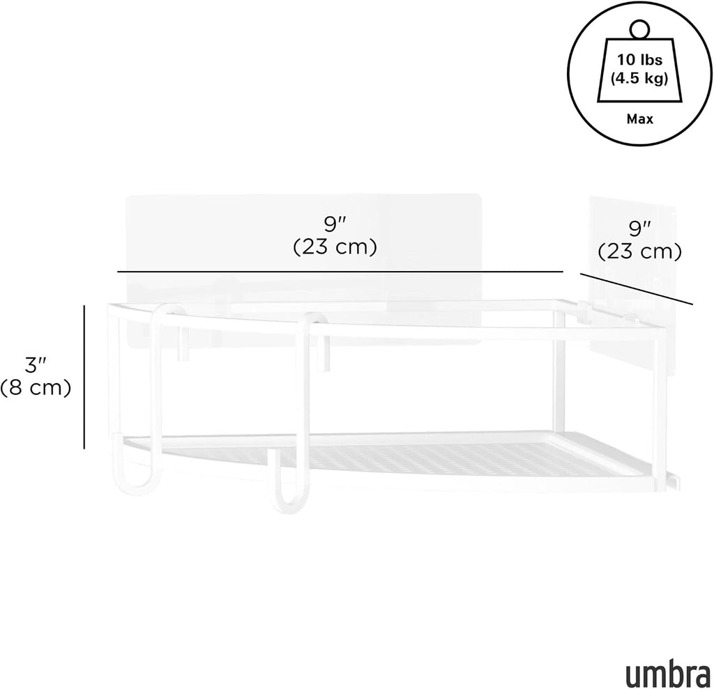 Umbra Cubiko Shower Caddy, Metal Corner Shelf with Adhesive, White