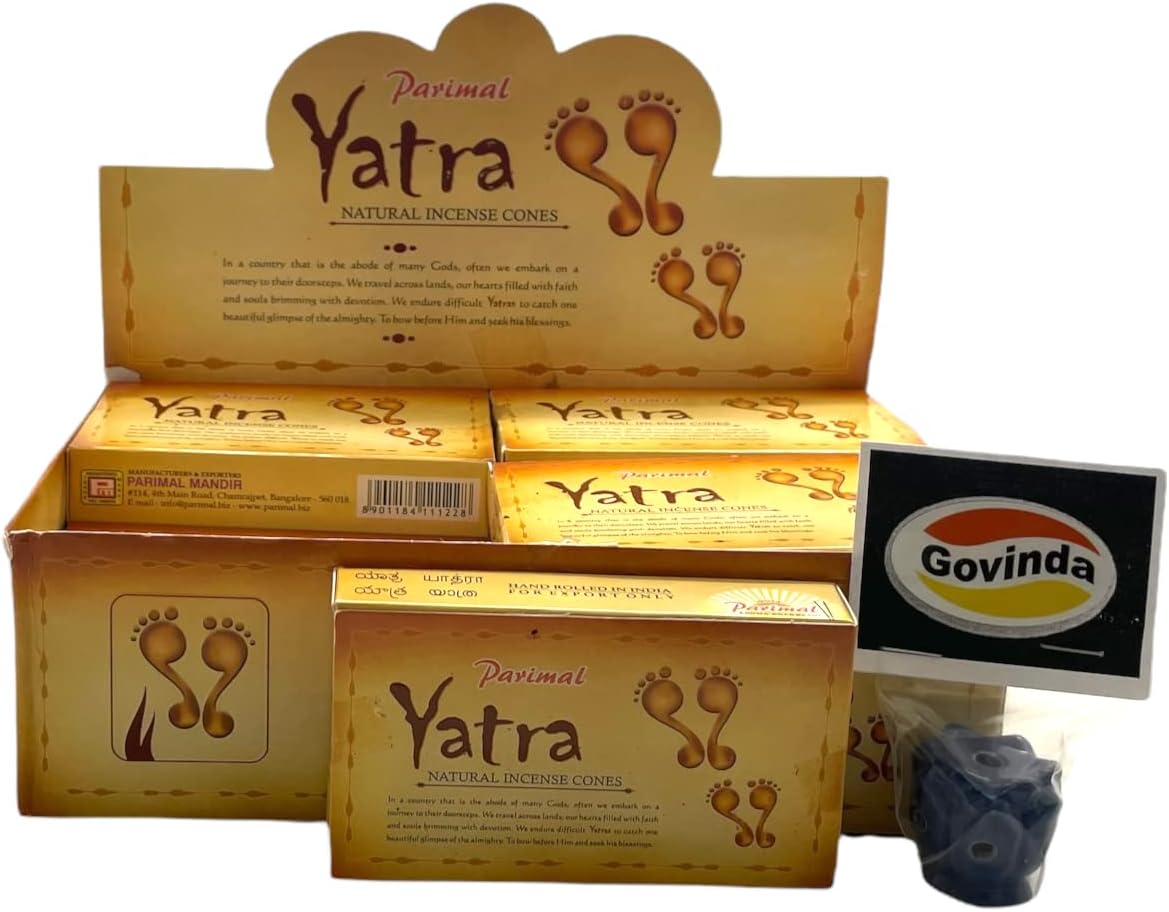 Govinda Incense Cone Holder Bundle with Parimal Yatra Natural Incense Cones - 120 Cones