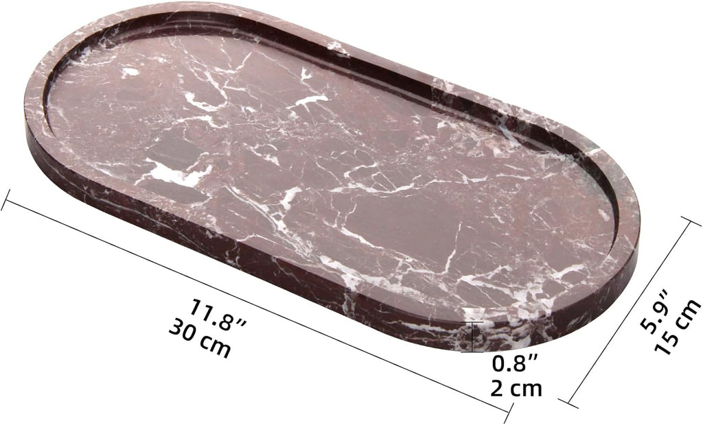 Oval Marble Bathroom Vanity Tray, Rosso Lepanto, 12" x 6" x 0.8"