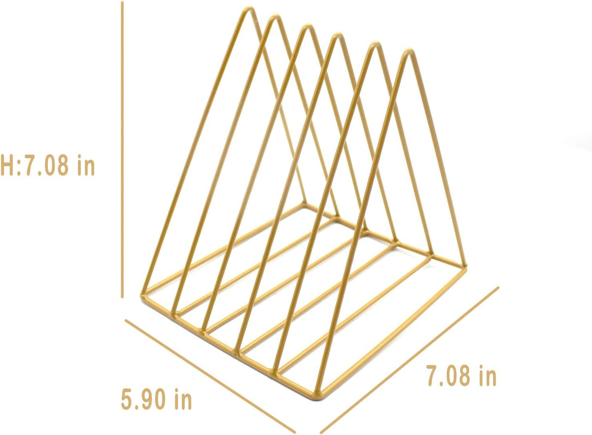 QPEY 5-Slot Gold Metal Triangle File Holder, 1pc for Office