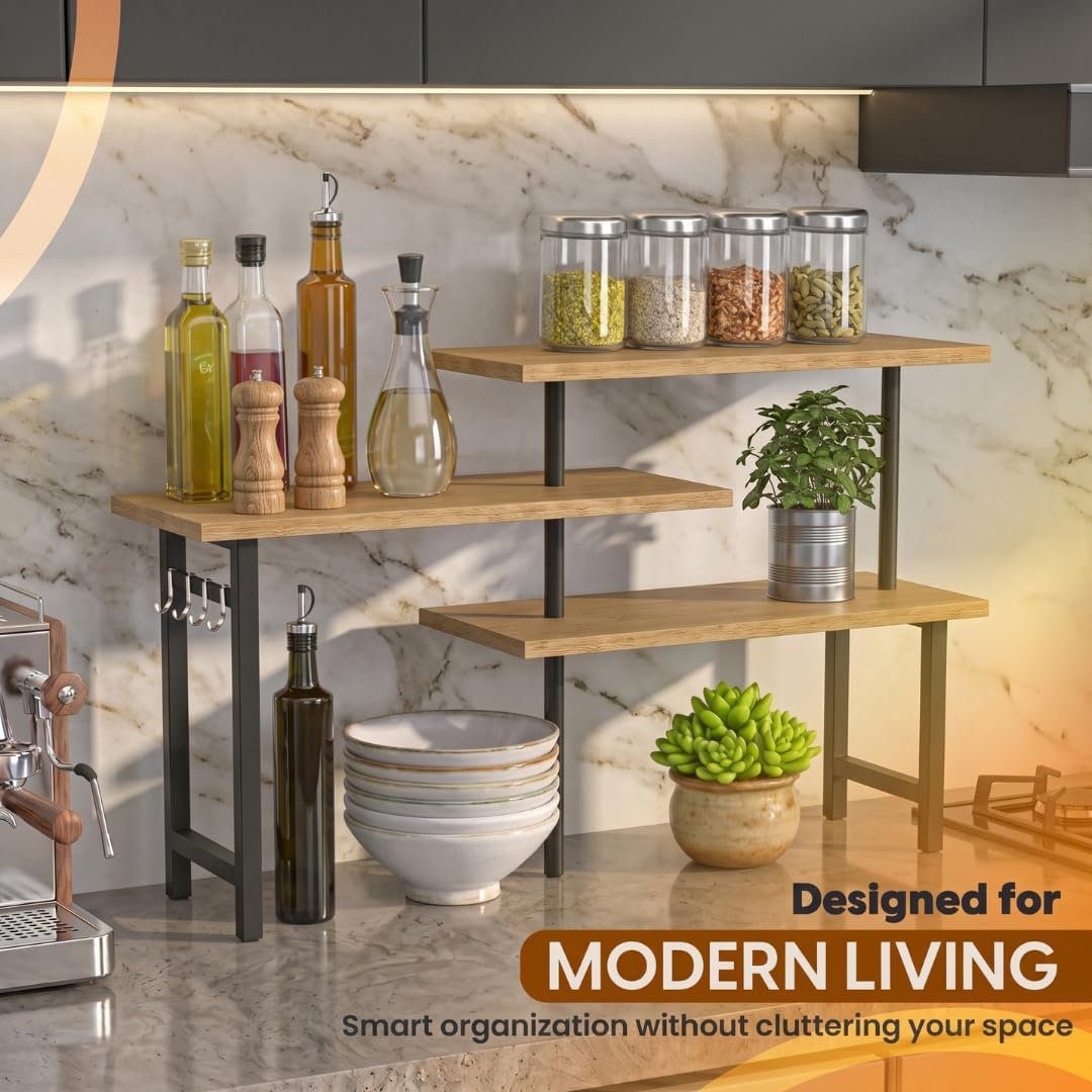 3-Tier Bamboo Corner Organizer Countertop Shelf