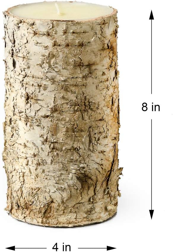 Serene Spaces Birch Bark Candle Set - 3 Pillar Candles Bring Nature Indoors, Ideal for Weddings, Parties & Home Decor - 6", 8" & 10" Tall