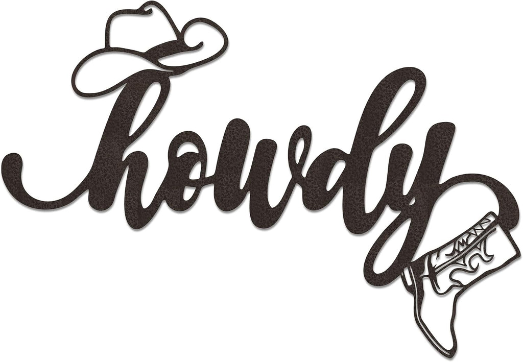 Metal Howdy Sign Wall Art Cowboy Hat Boot Decor Home Office