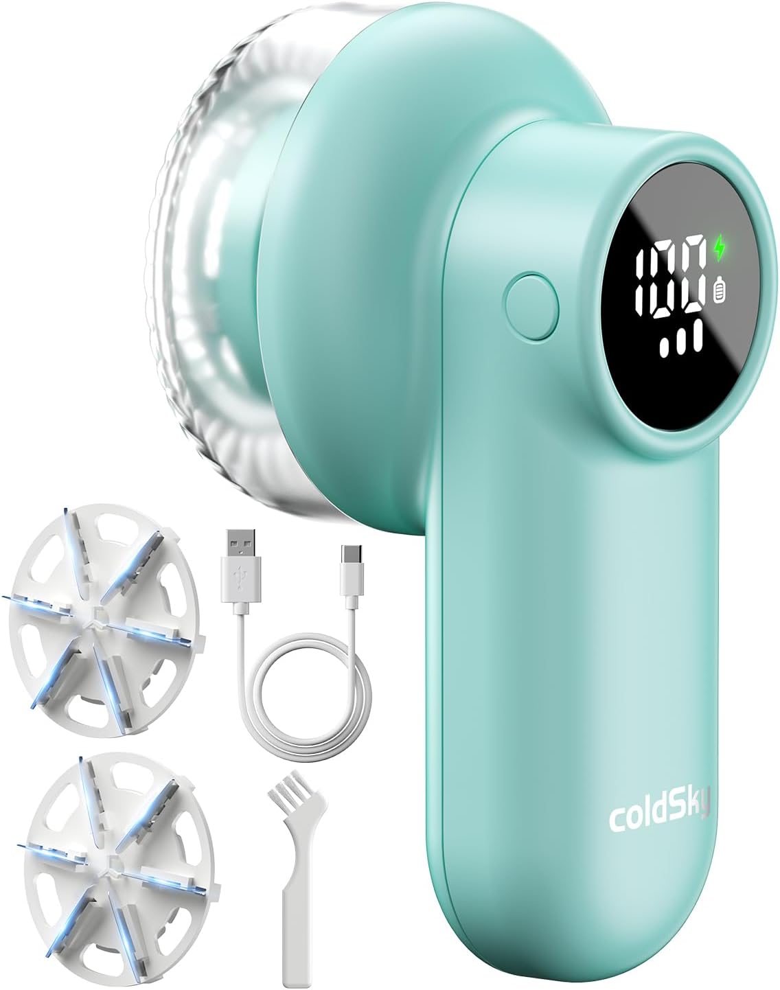 coldSky Rechargeable Fabric Shaver, Lint Shaver with Digital Display, Sweater Shaver with 6-Leaf Blades and Safety Lock, 3-Speeds Defuzzer Remove Fuzz, Pills from Clothes, Furniture, Blanket Green