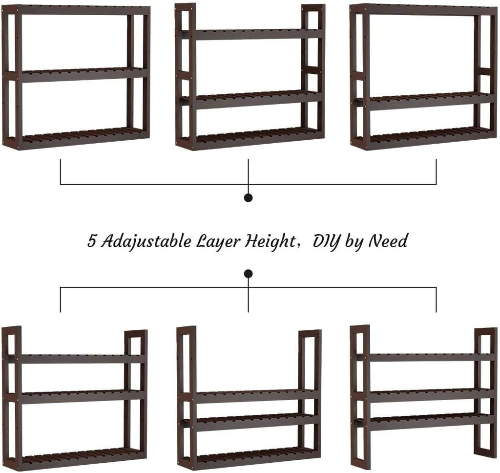 Domax Bamboo Bathroom Shelf 3-Tier Wall Mount Storage Rack Multifunctional Adjustable Layer Free Standing Over Toilet Utility Shelves Living Room Kitchen (Brown)