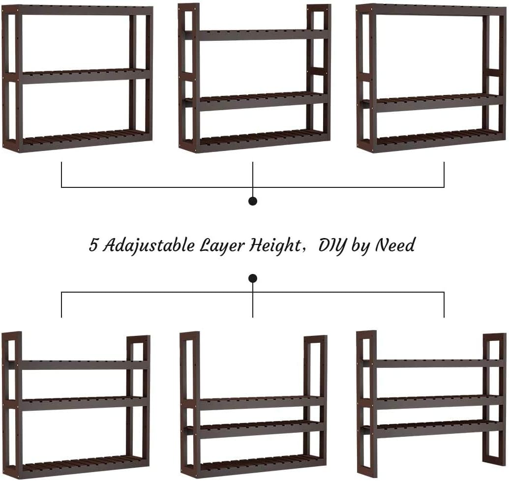 Domax Bamboo Bathroom Shelf 3-Tier Wall Mount Storage Rack Multifunctional Adjustable Layer Free Standing Over Toilet Utility Shelves Living Room Kitchen (Brown)