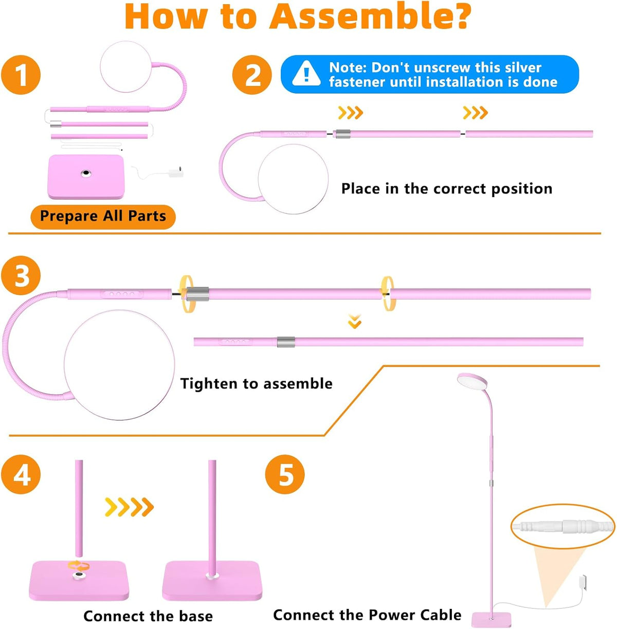 PACOVY Floor Lamp, Adjustable Height Floor Lamps for Living Room Bedroom, 120 LED Super Bright Standing Lamp Remote Control Dimmable Gooseneck Tall Stand Reading Lamp for Office Craft, Pink
