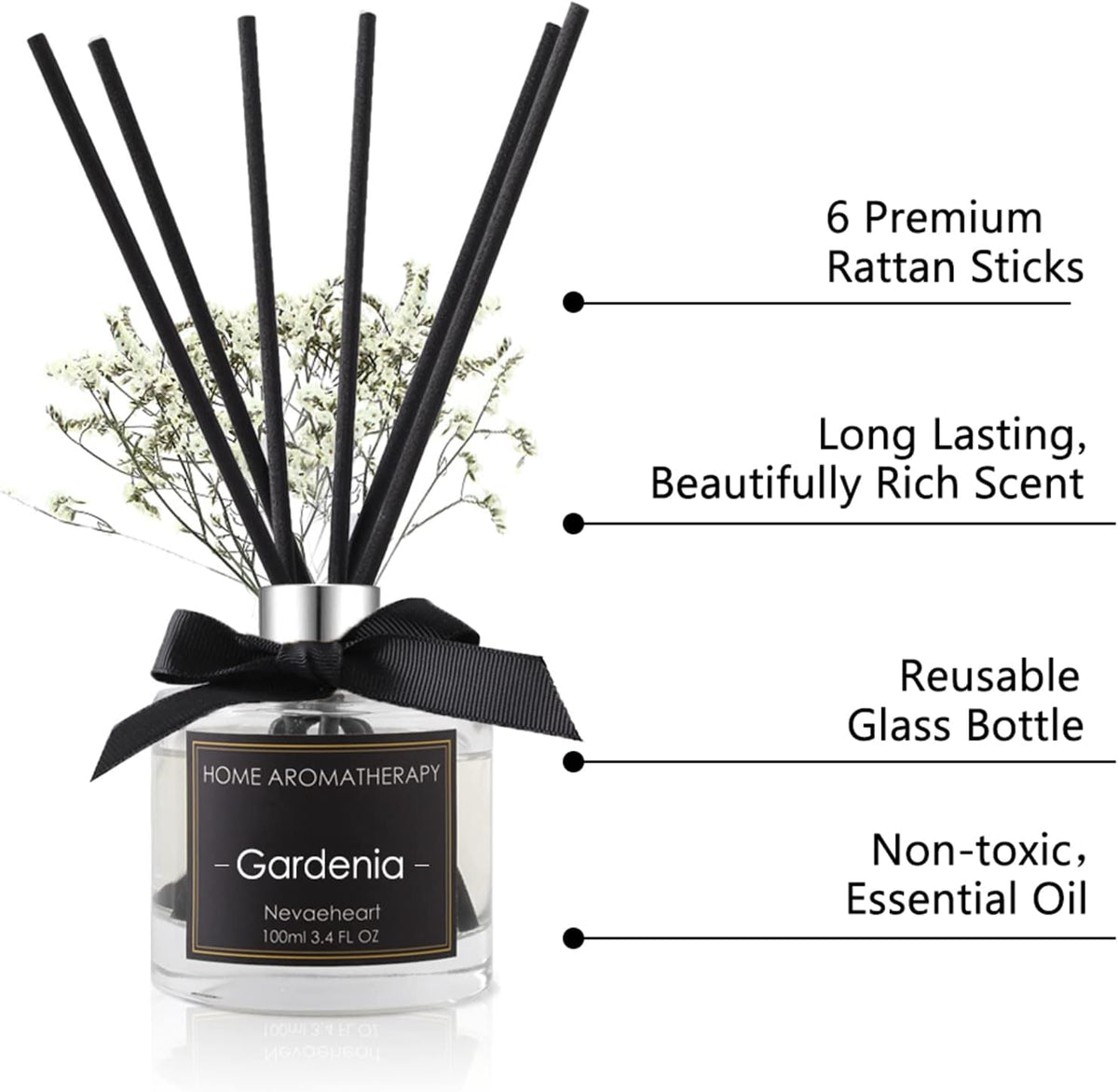 Reed Diffuser Set,Gardenia Reed Diffuser Gifts for Women,3.4oz(100ml) Reed Diffuser with Sticks, Home Fragrance Reed Diffuser for Living Room, Office & Bathroom Shelf
