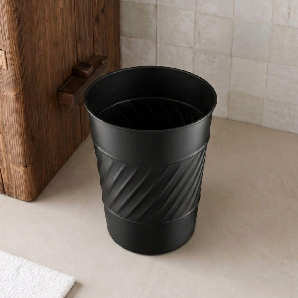 Monarch Abode Metal Bathroom Trash Can – Waste Basket for Bedroom, Office Desk, & Dorm, Handcrafted Wave Embossed, Durable Decorative Black Small Trash Can Bathroom Garbage Bin Wastebasket