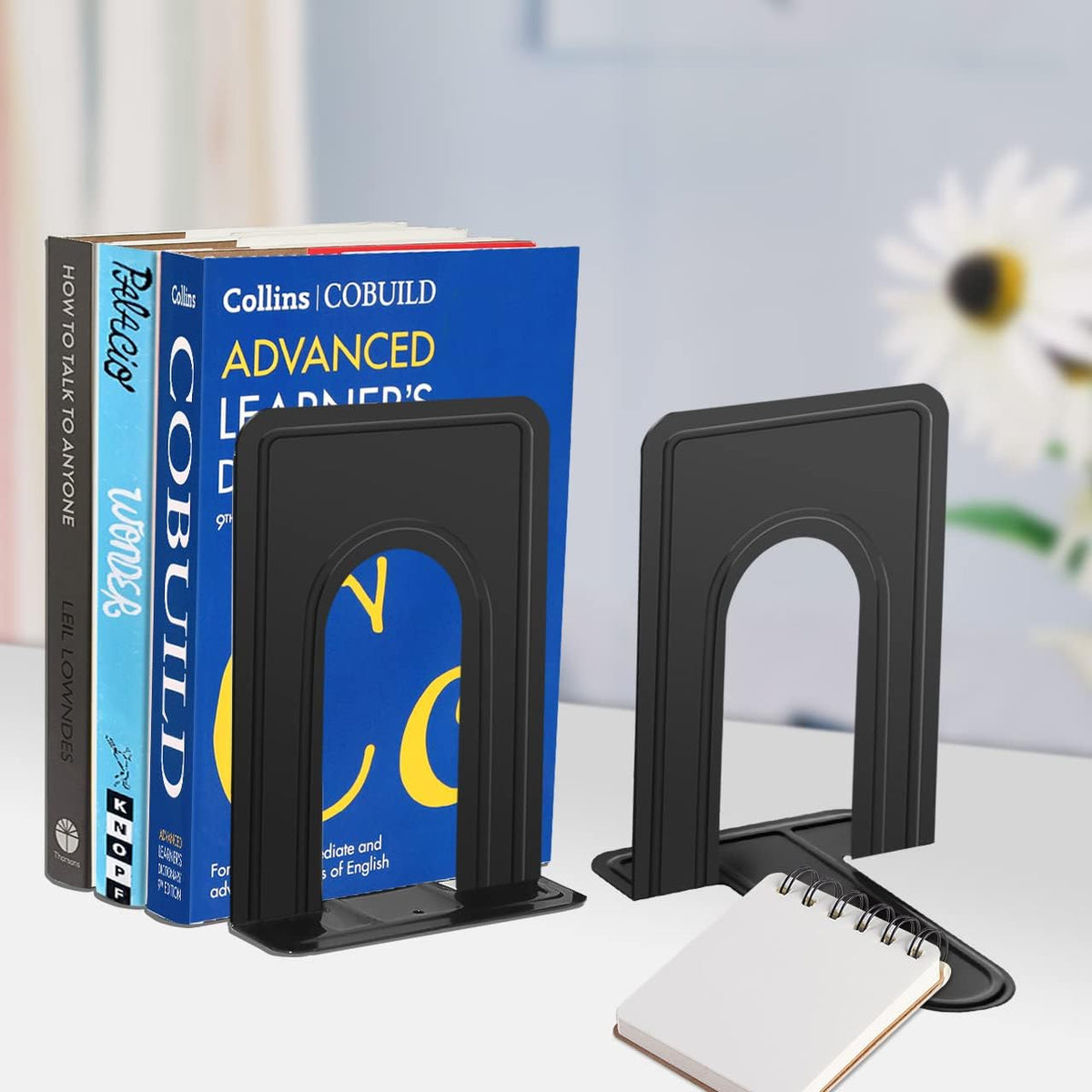 JIKIOU Book Ends, Non-Skid Metal Bookend Supports for Shelves 6 Pieces